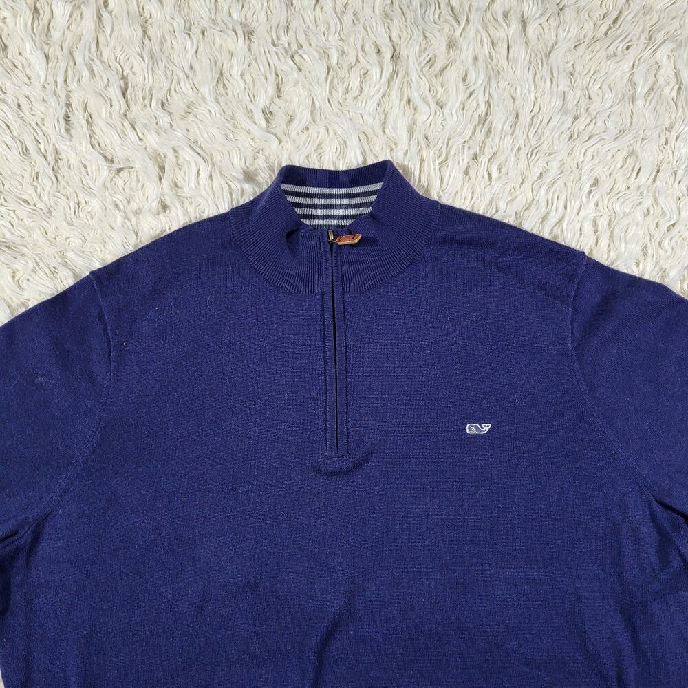 Vineyard Vines Navy Blue Quarter Zip Mens Sweater XXL - Picture 2 of 15